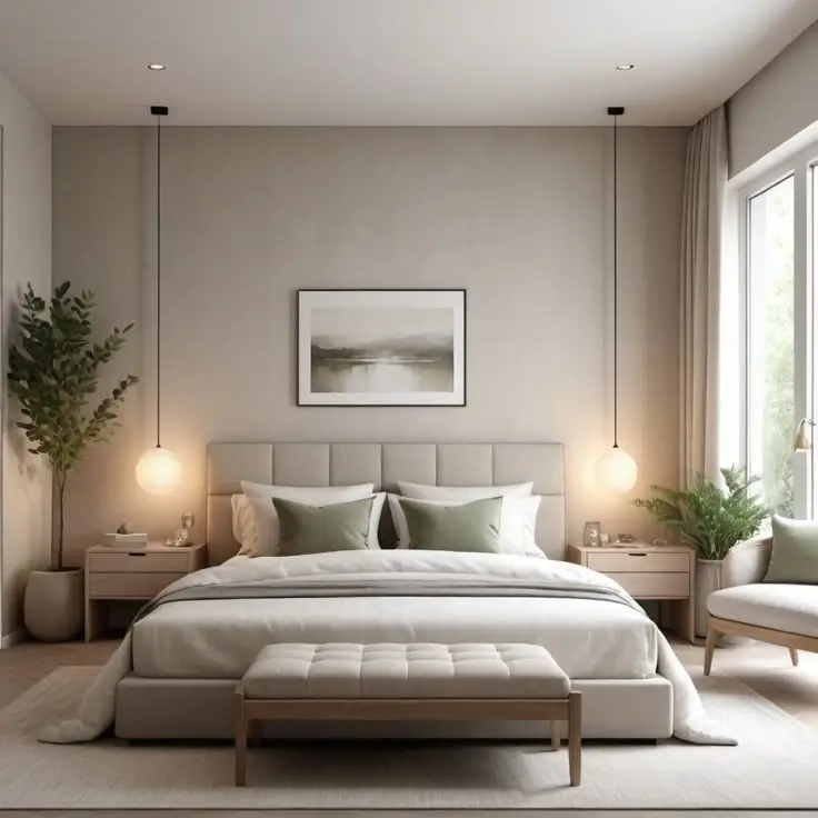 Clean and bright bedroom interior.
