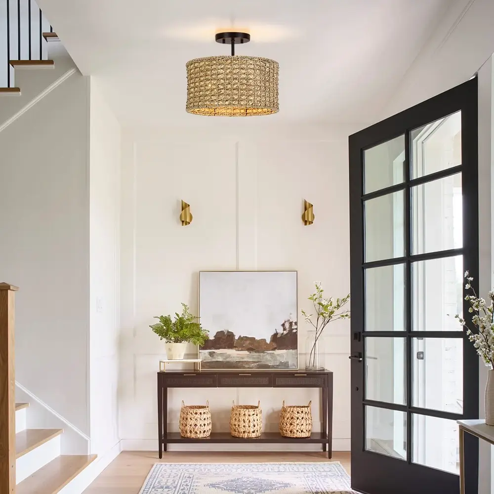 A well-lit hallway with smart lighting fixtures.