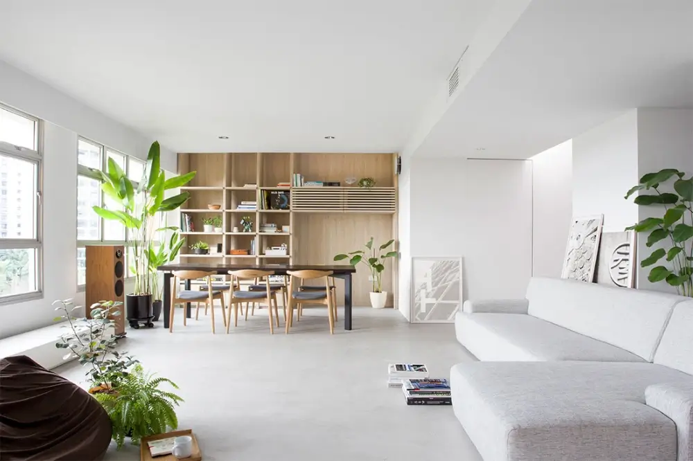 An open-plan living space in a small apartment.