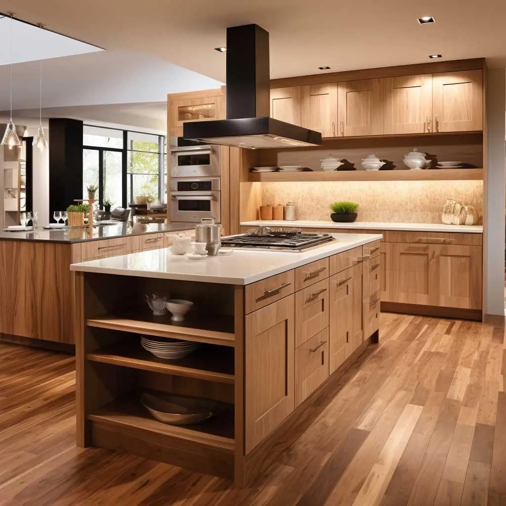 Modern kitchen with elegant wood cabinets.