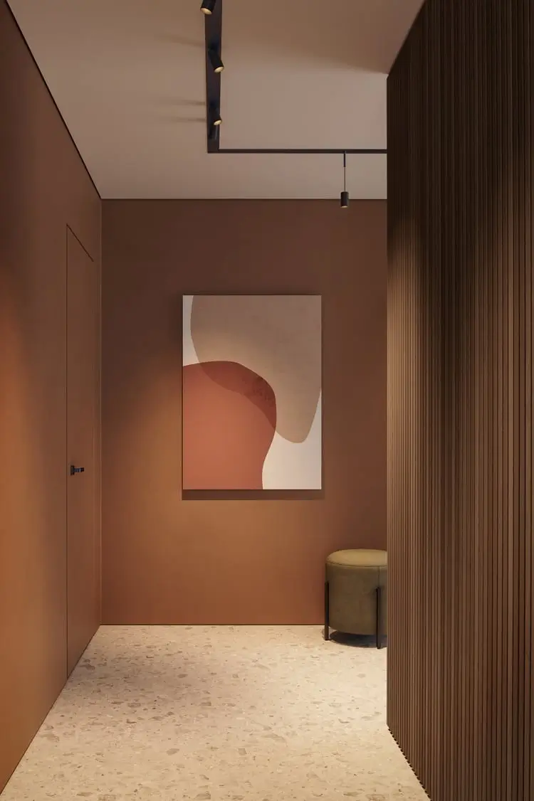 A well-lit hallway with smart lighting fixtures.